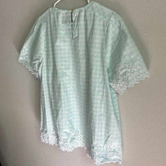 Draper James blouse impeccable size 1x light checked green and white - Picture 6 of 11